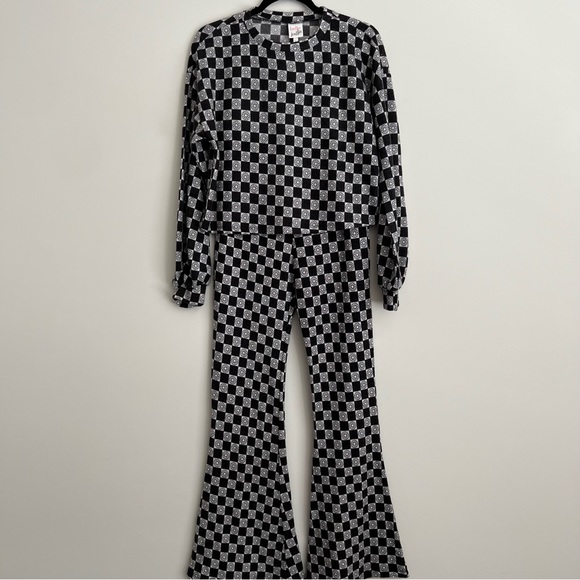 Belle du Jour Floral Checkered Lounge Set Juniors’ Size Large - Picture 1 of 9